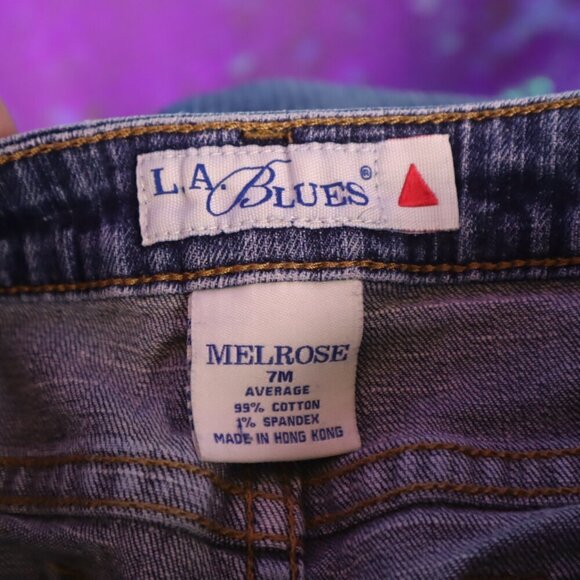 MED WASH JEANS 7 LA Blues Flares Grey Melrose Vintage 90s Y2K Stretch Denim Pant - Picture 2 of 11